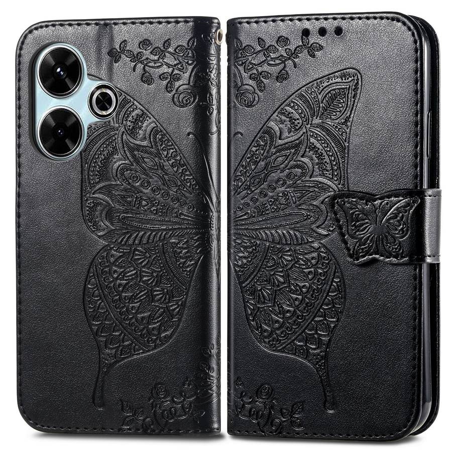 For Xiaomi Redmi 13 4G Butterfly Love Flower Embossed Leather Phone Case(Black)