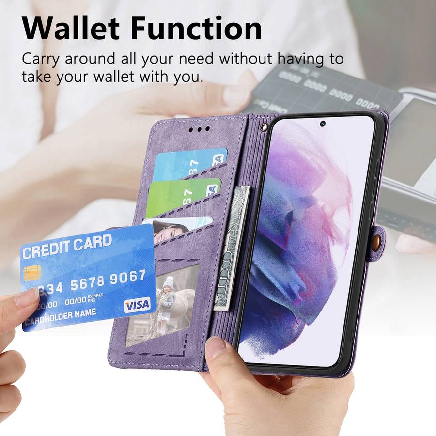 For Samsung Galaxy S21+ 5G Geometric Zipper Wallet Side Buckle Leather Phone Case(Purple)