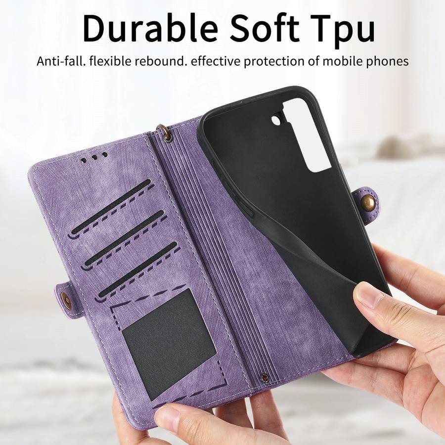 For Samsung Galaxy S21+ 5G Geometric Zipper Wallet Side Buckle Leather Phone Case(Purple)