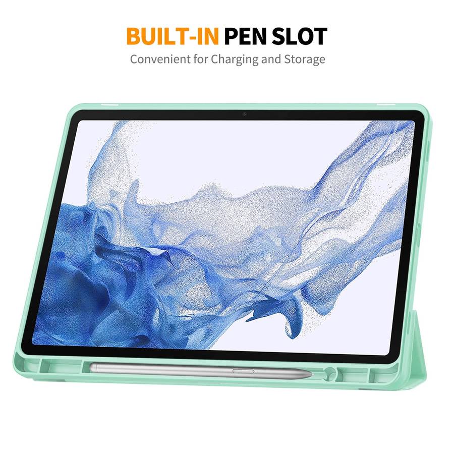 For Samsung Galaxy Tab S9 ENKAY Tri-fold Custer Leather TPU Bottom Smart Case wi ... (Light Green)