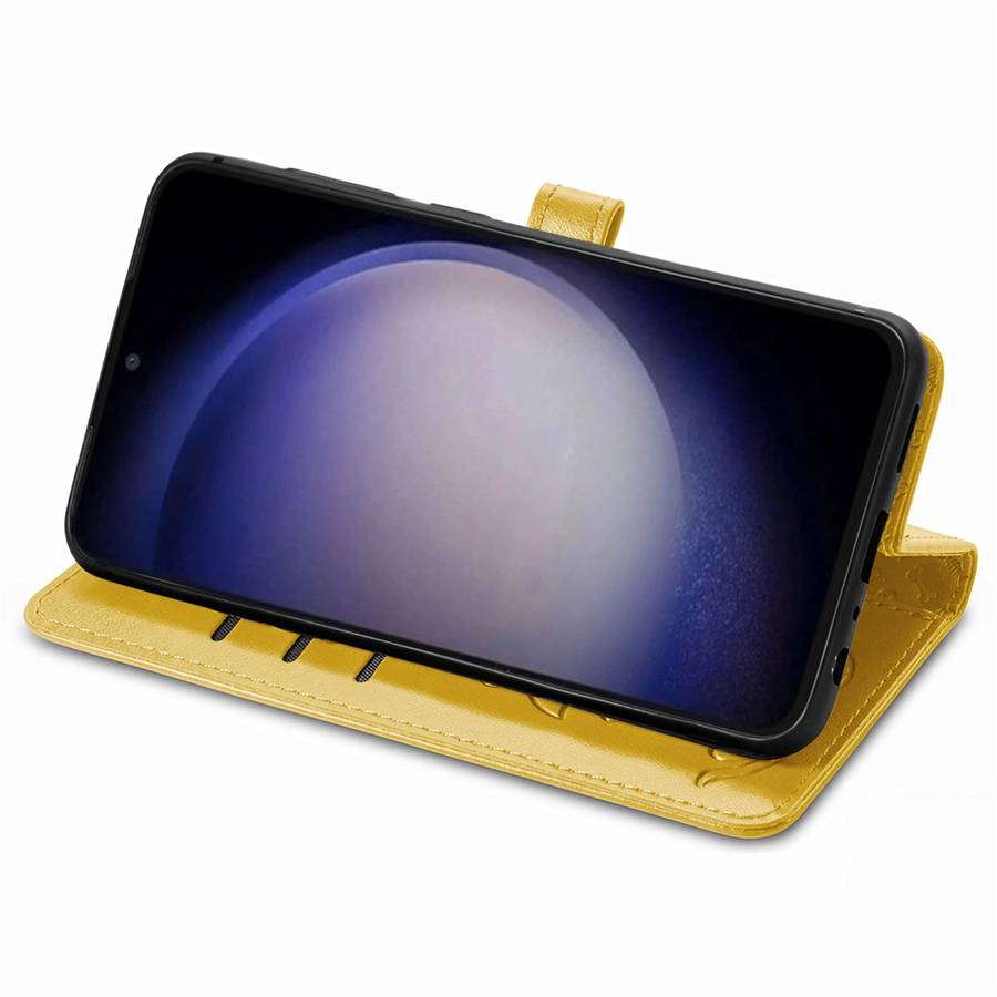 For Samsung Galaxy S23 FE 5G Cat and Dog Embossed Leather Phone Case(Yellow)