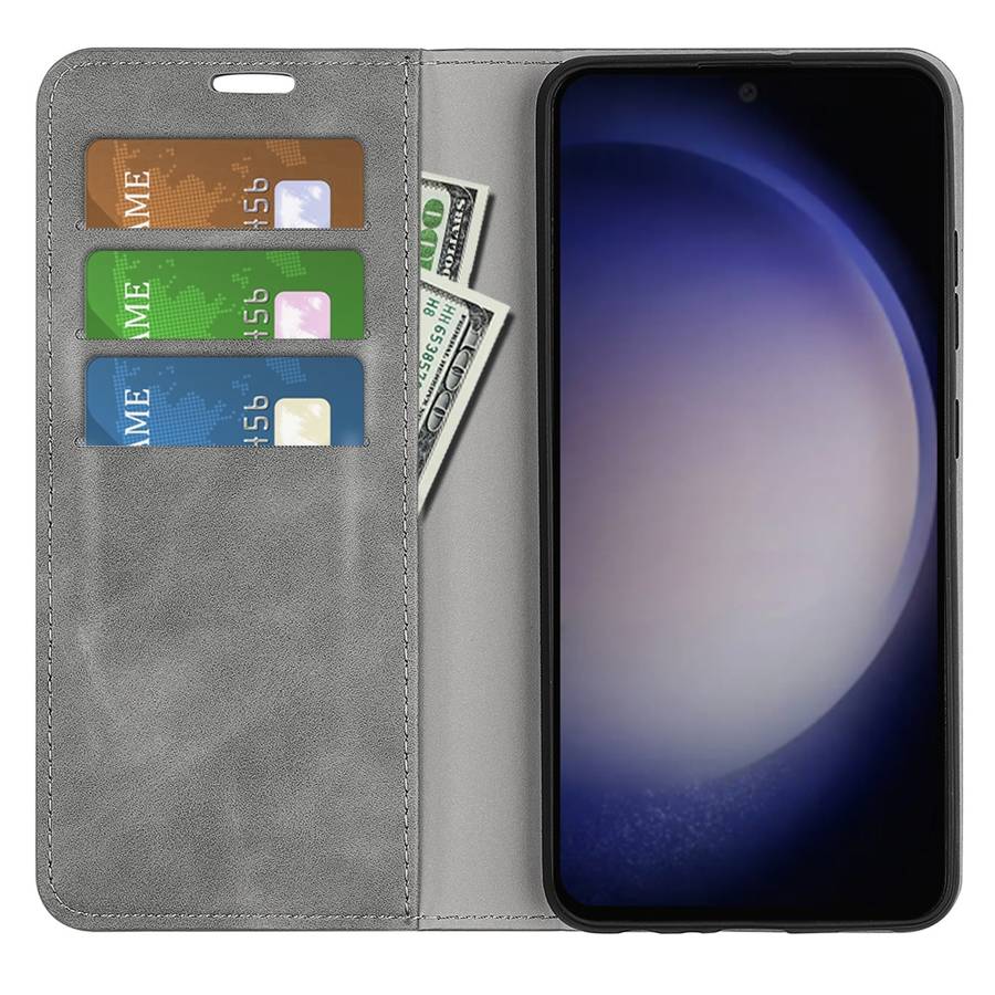 For Samsung Galaxy S24 5G Retro-skin Magnetic Suction Leather Phone Case(Grey)