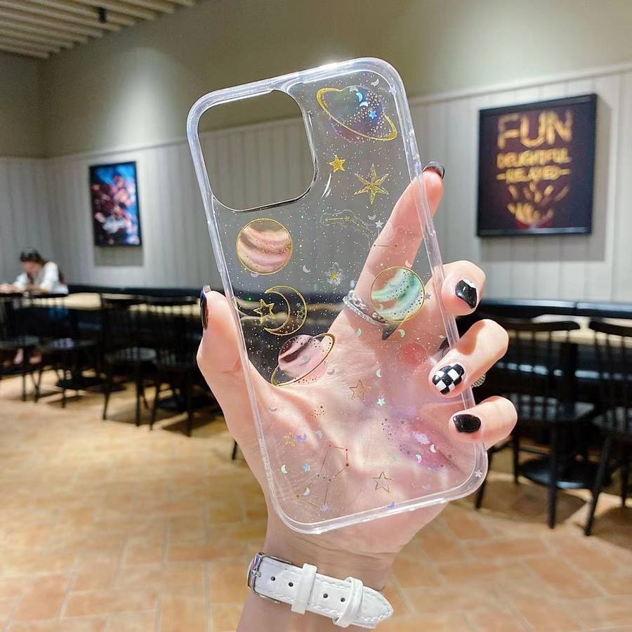 For iPhone 16 Plus Cosmic Star Glitter Epoxy TPU Phone Case(Transparent)