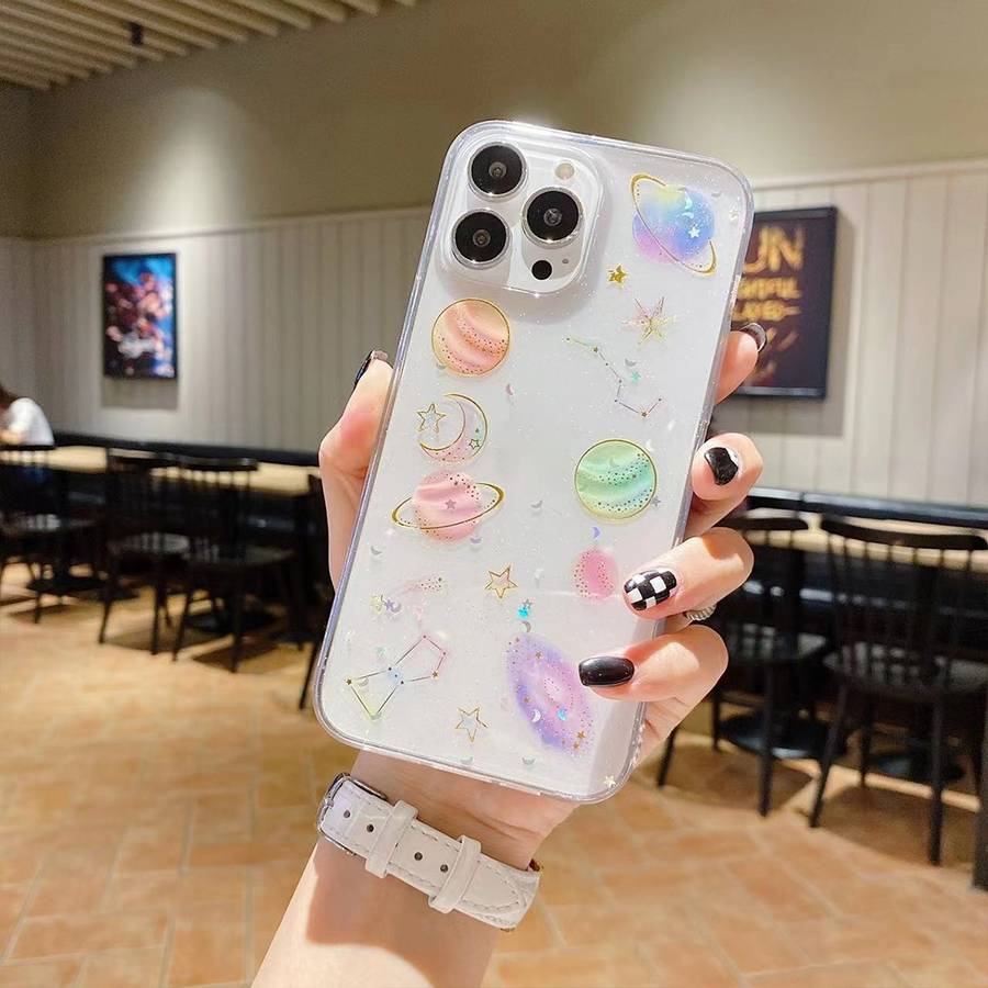 For iPhone 16 Plus Cosmic Star Glitter Epoxy TPU Phone Case(Transparent)