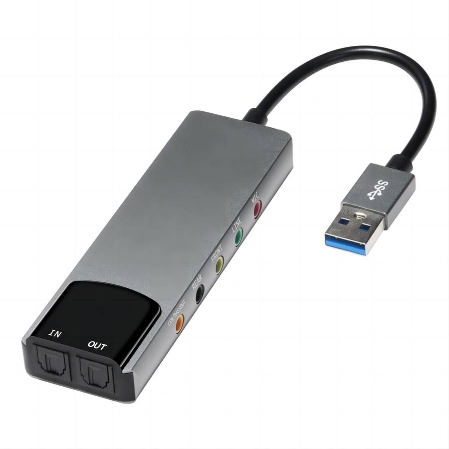 HY-601 6 in 1 USB Multi-Functional Sound Card USB + Audio 3.5 + 7.1CH / OPTICAL(Argent)