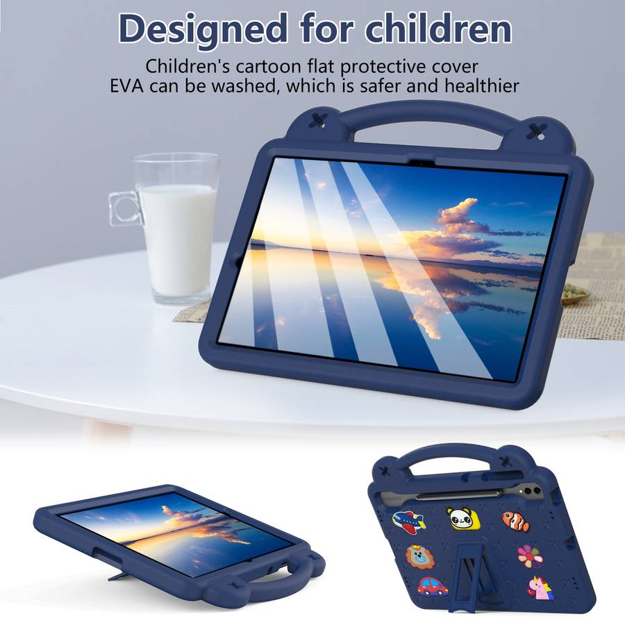 For Samsung Galaxy Tab S7+ / T970/T975/T976 Handle Kickstand Children EVA Shockpro ... (Navy Blue)