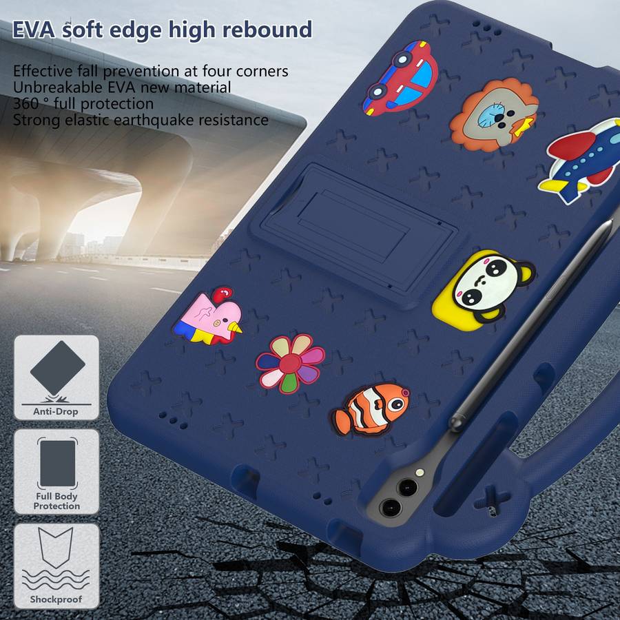 For Samsung Galaxy Tab S7+ / T970/T975/T976 Handle Kickstand Children EVA Shockpro ... (Navy Blue)