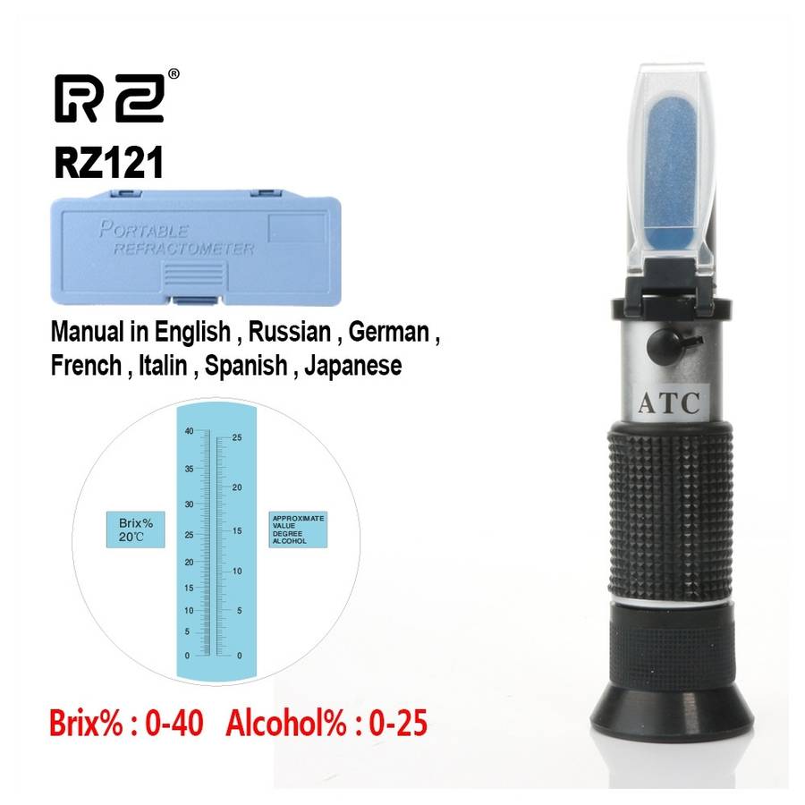 RZ121 Alcohol Refractometer Grape Wine Sugar Content 0~25% Alcohol Concentration 0~40% Brix Tester