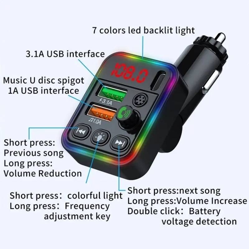 P19 Support U Disk Wireless 7-Colors LED Backlit Car MP3 Hands-Free Bluetooth Calling Car Audio Char