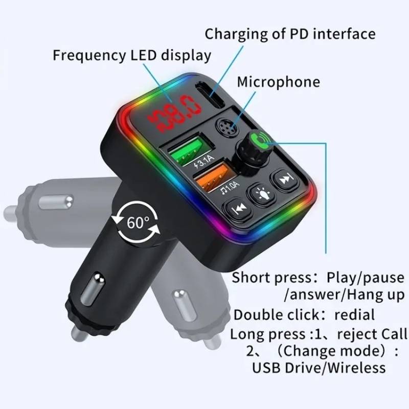 P19 Support U Disk Wireless 7-Colors LED Backlit Car MP3 Hands-Free Bluetooth Calling Car Audio Char