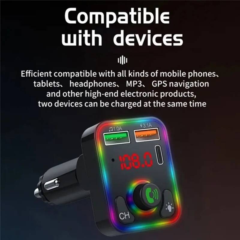 P3 Car Bluetooth Hands-Free AUX Audio Car MP3 Player FM Transmitter PD Fast Charger