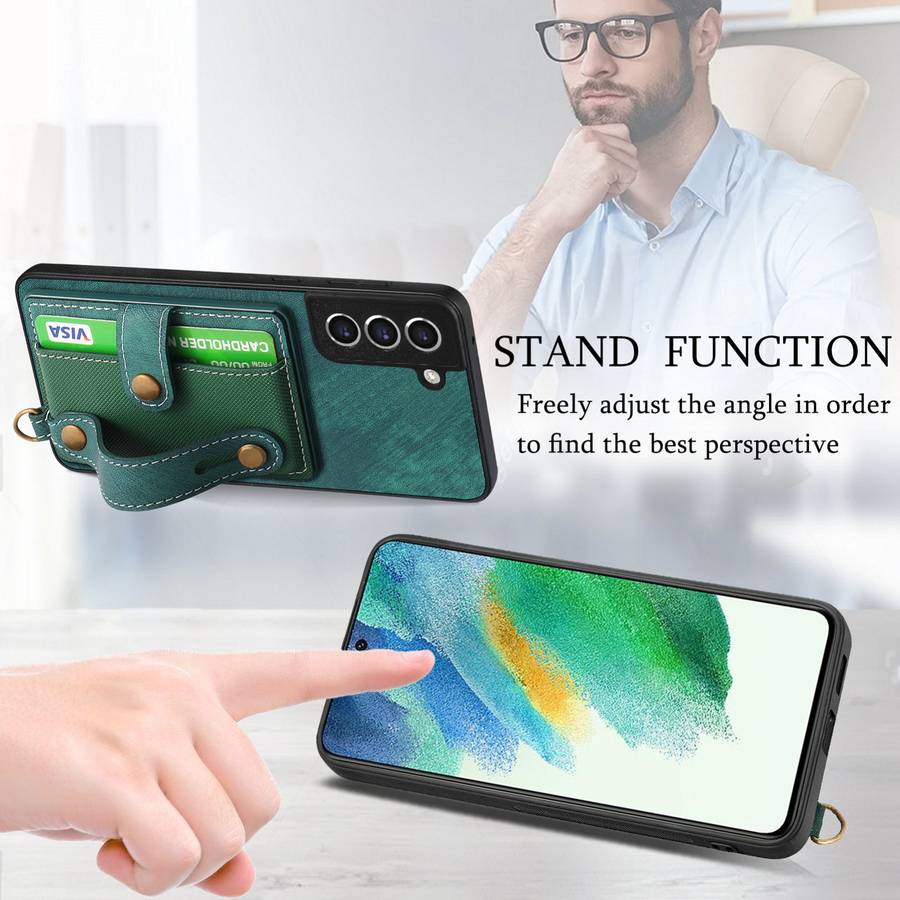 For Samsung Galaxy S21+ 5G Retro Cross Wristband Wallet Leather Back Phone Case(Green)