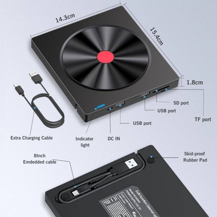 052 USB + Type-C DVD Burner Readable SD / TF Card DVD-RW Recorder PC External Optical Drive