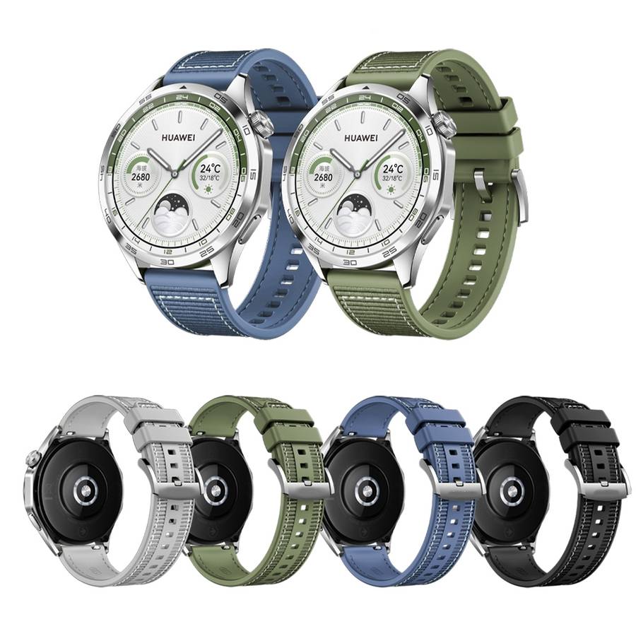 For Huawei Watch GT4 46mm Nylon Silicone Leather Watch Band(Green)