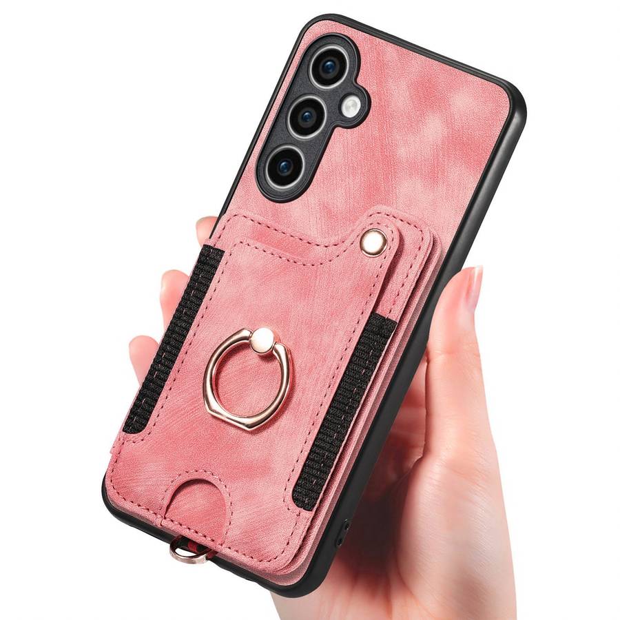 For Samsung Galaxy S23 FE 5G Retro Skin-feel Ring Multi-card Wallet Phone Case(Pink)
