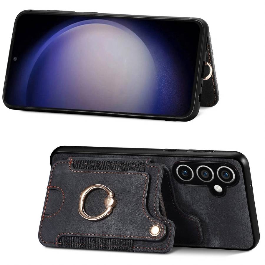 For Samsung Galaxy S23 FE 5G Retro Skin-feel Ring Multi-card Wallet Phone Case(Black)