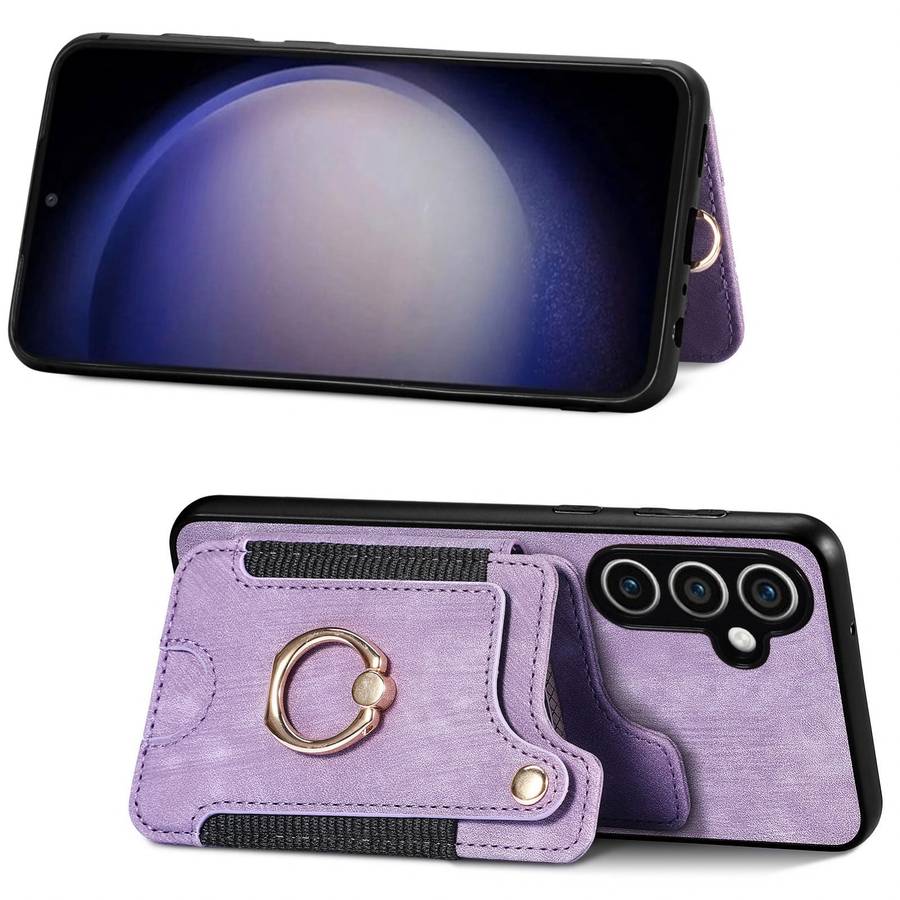 For Samsung Galaxy S23 FE 5G Retro Skin-feel Ring Multi-card Wallet Phone Case(Purple)
