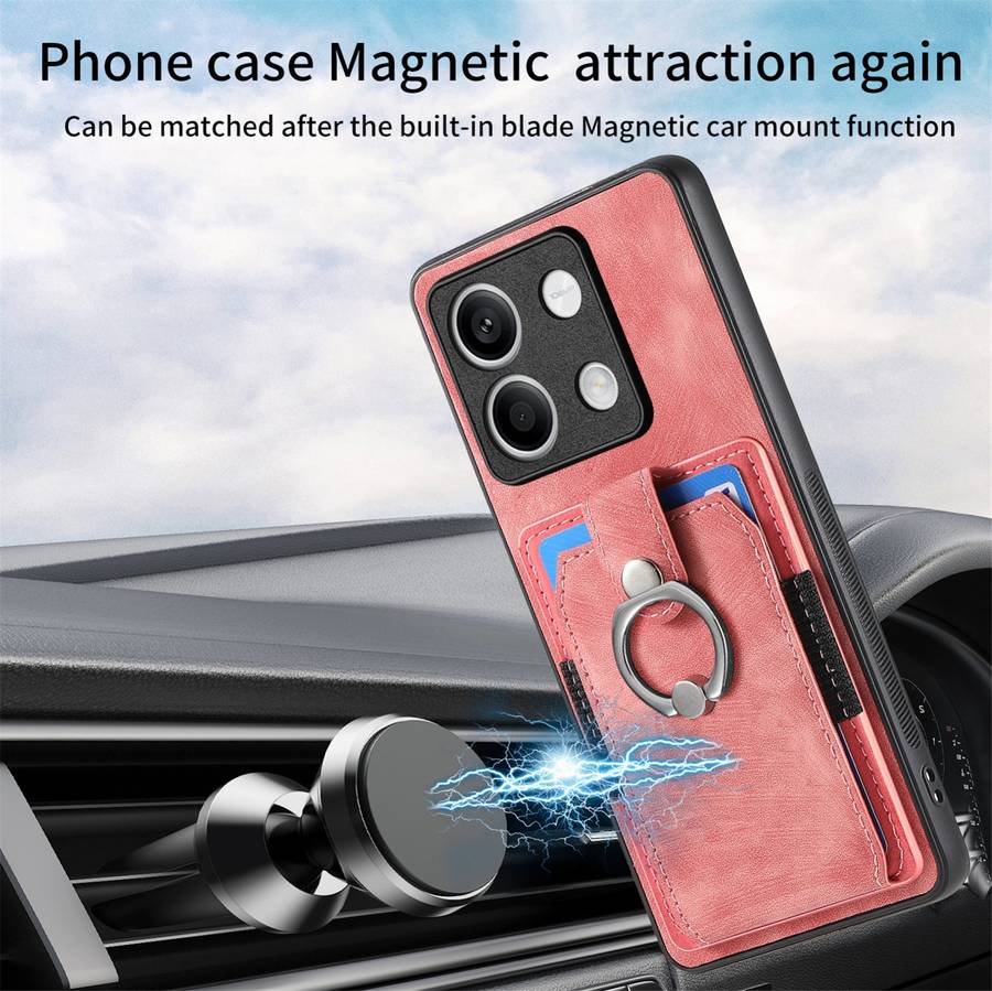 For Xiaomi Redmi Note 13 Retro Skin-feel Ring Card Wallet Phone Case(Pink)