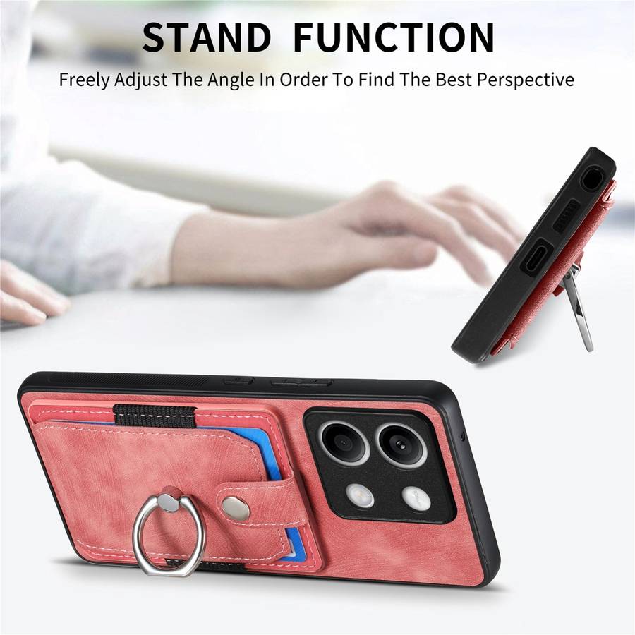 For Xiaomi Redmi Note 13 Retro Skin-feel Ring Card Wallet Phone Case(Pink)