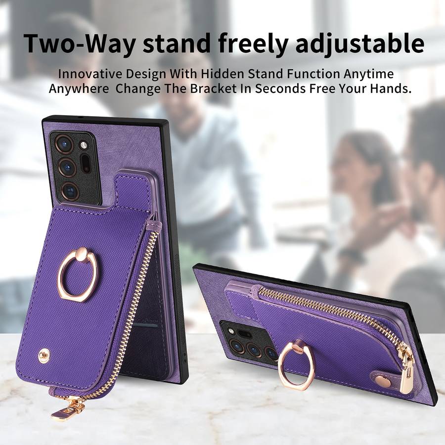 For Samsung Galaxy Note20 Ultra Cross Leather Ring Vertical Zipper Wallet Back Phone Case(Purple)