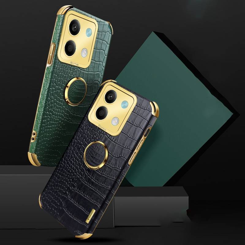 For Xiaomi Redmi Note 13 6D Electroplating Crocodile Texture Leather Back Phone Case with Holde