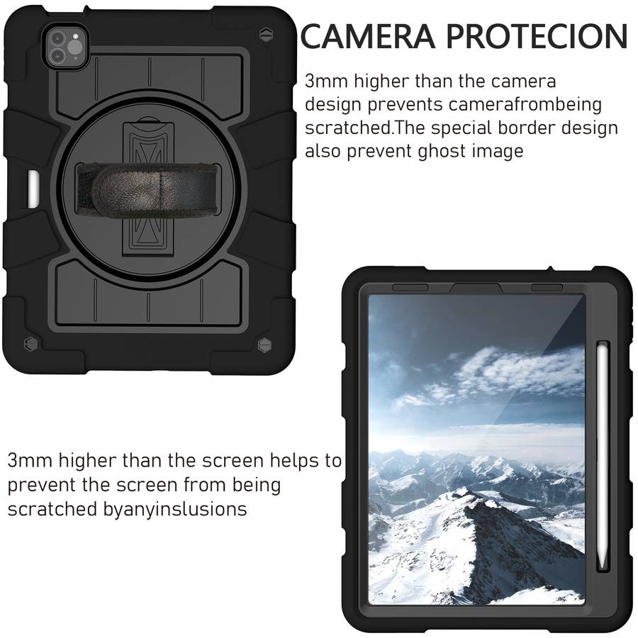 For iPad Pro 11 2018 / 2020 Silicone Hybrid PC Shockproof Tablet Case with Shoulder Strap(Black)
