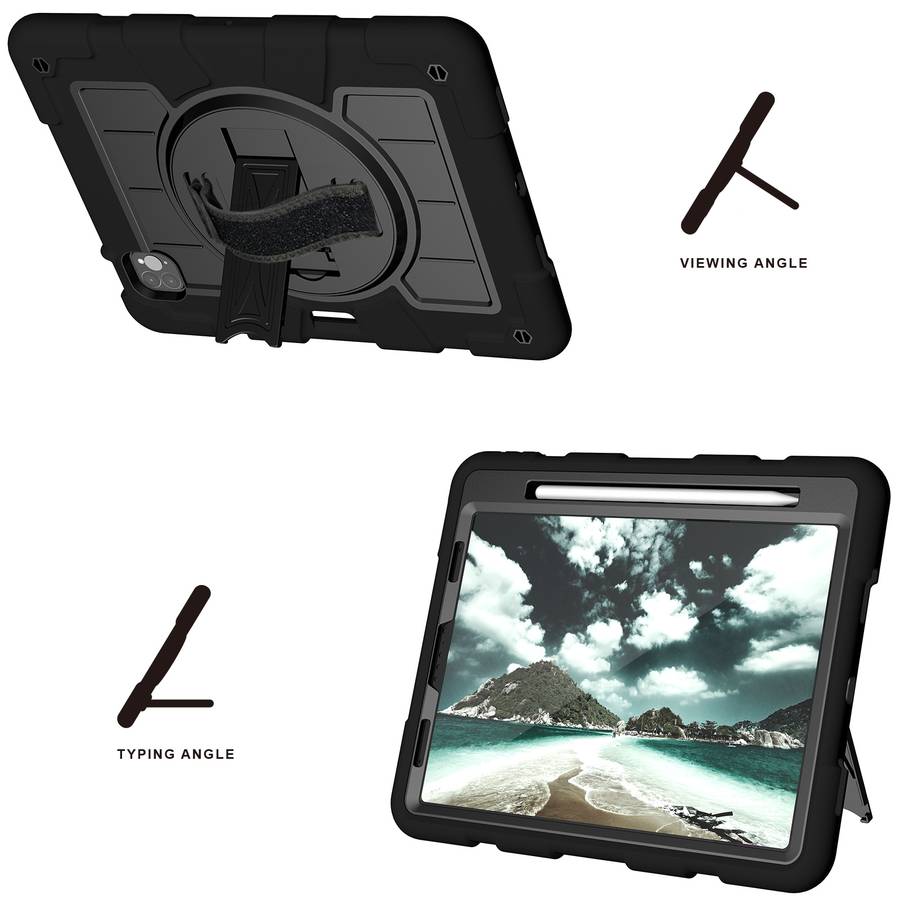 For iPad Pro 11 2018 / 2020 Silicone Hybrid PC Shockproof Tablet Case with Shoulder Strap(Black)