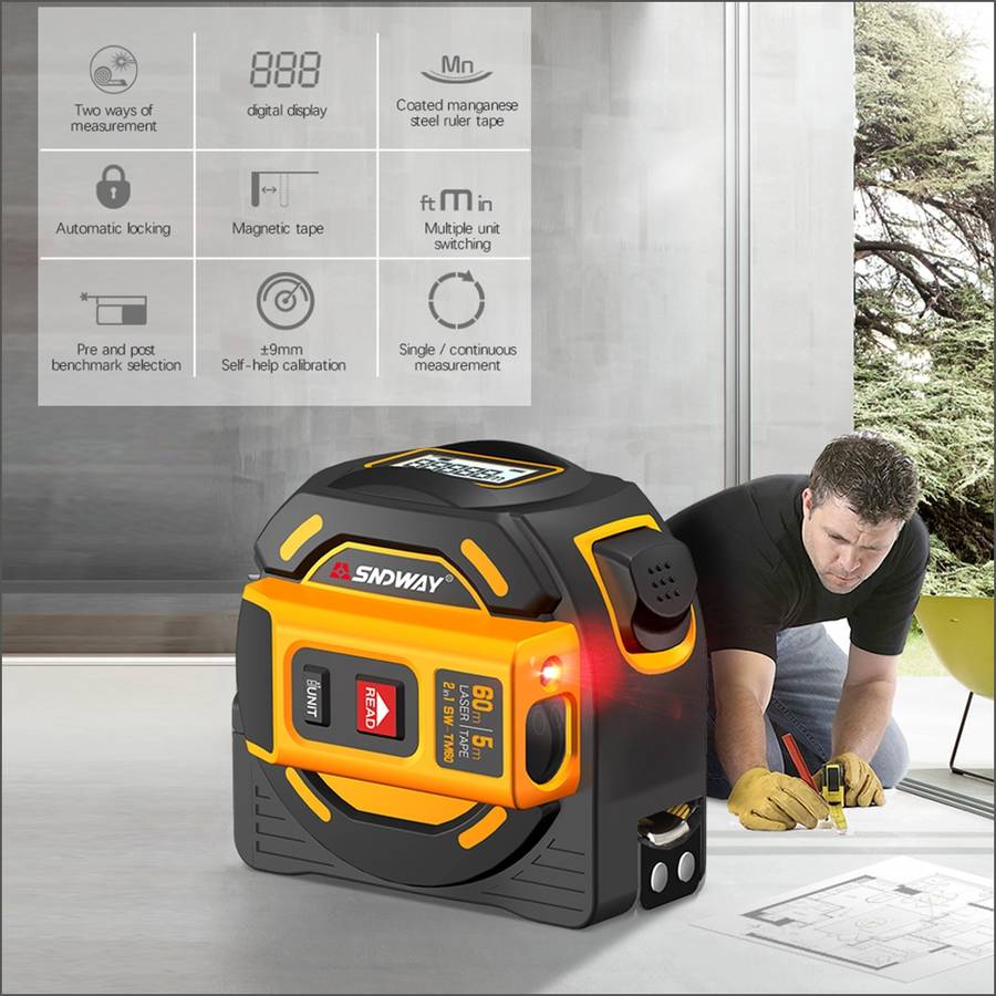 SNDWAY SW-TM40 40m Digital Range Finder Laser Distance Meter Tape Multi-function Self-Locking Hand T