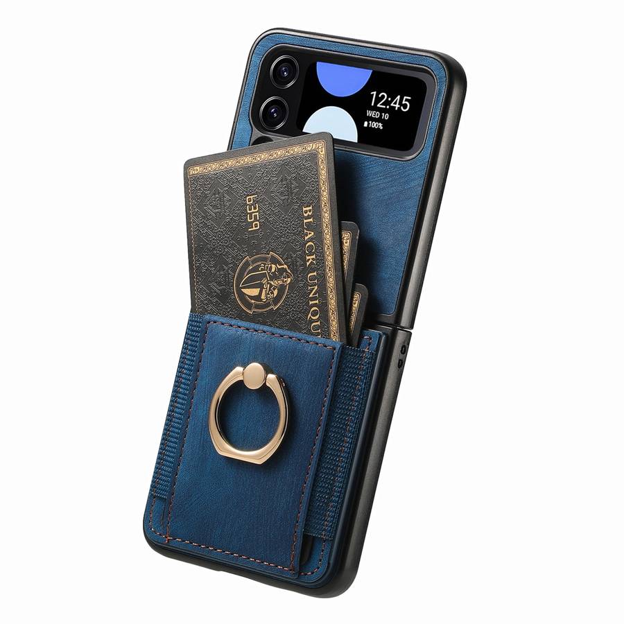 For Samsung Galaxy Z Flip4 Retro Skin-feel Ring Card Bag Phone Case(Blue)