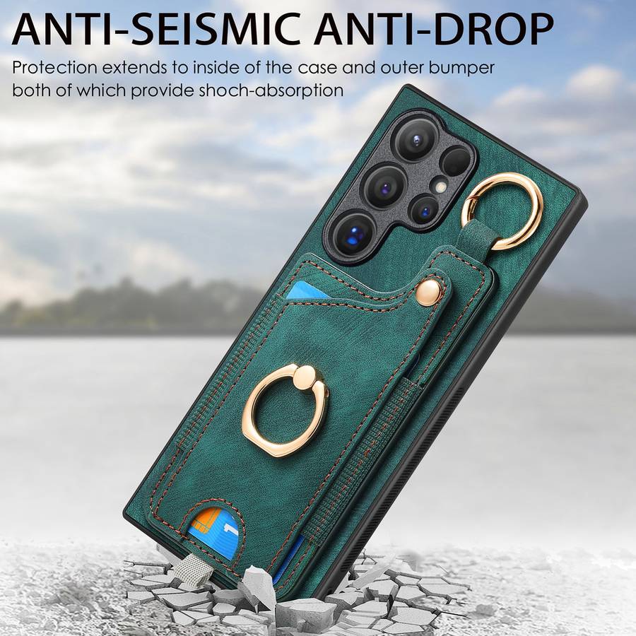 For Samsung Galaxy Note20 Ultra Retro Skin-feel Ring Card Bag Phone Case with Hang Loop(Green)