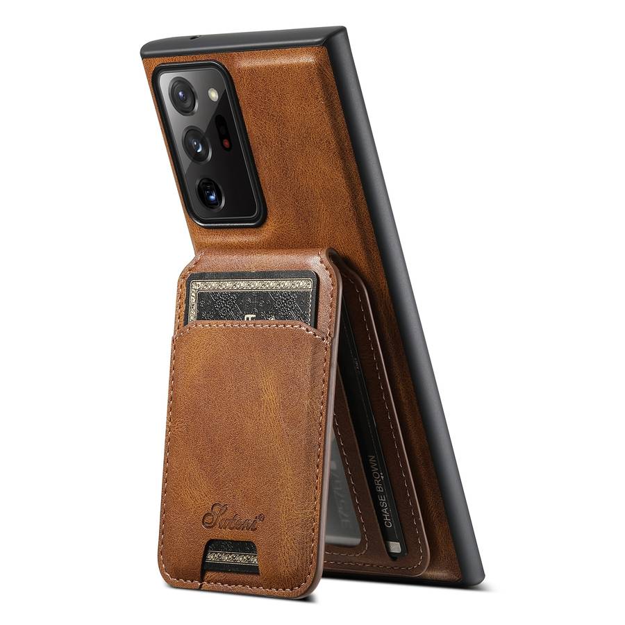 For Samsung Galaxy Note20 5G Suteni H15 Oil Eax Leather Detachable Wallet Back Phone Case(Khaki)