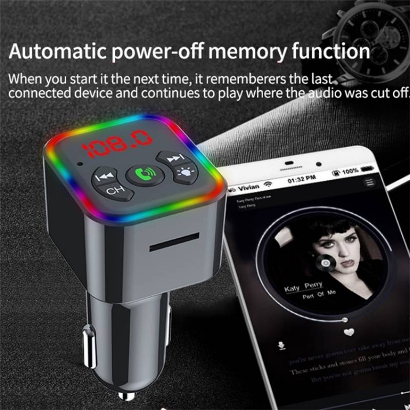 Colorful light Car Hands-free Call Bluetooth Receiver Support U Disk MP3 Player