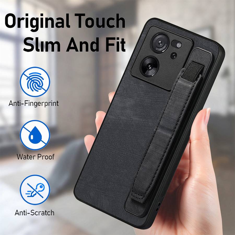For Xiaomi 13T / 13T Pro Retro Wristband Holder Leather Back Phone Case(Black)