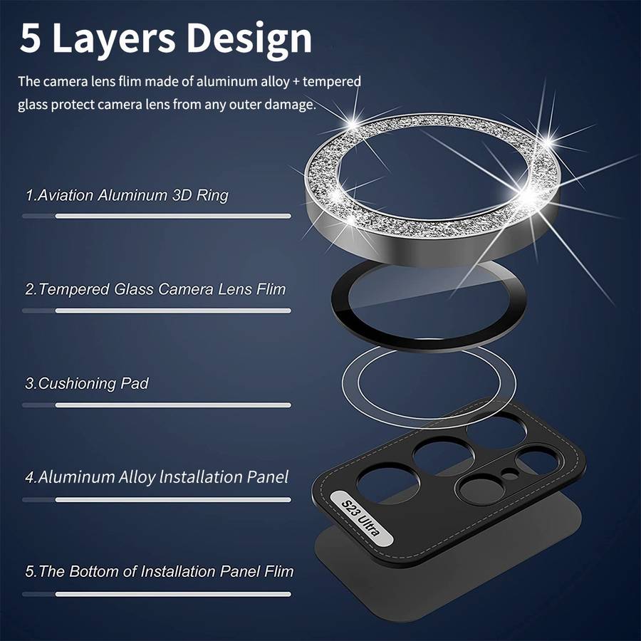 For Samsung Galaxy S24+ 5G ENKAY Hat-Prince 9H Rear Camera Lens Glitter Aluminium All ... (Silver)