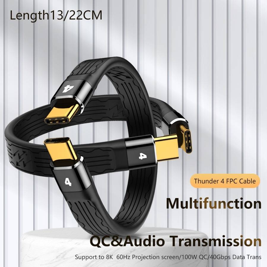 22cm Thunderbolt 4 USB-C / Type-C Male to Male PD 100W Charge FPC Data Cable