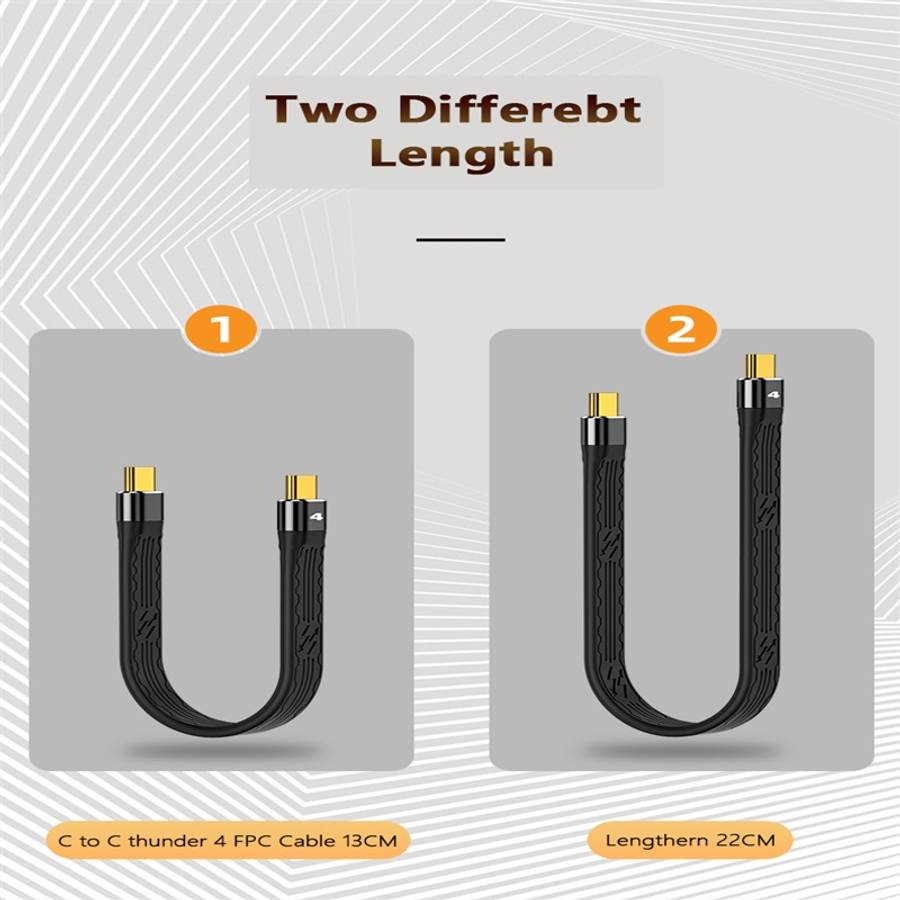 22cm Thunderbolt 4 USB-C / Type-C Male to Male PD 100W Charge FPC Data Cable