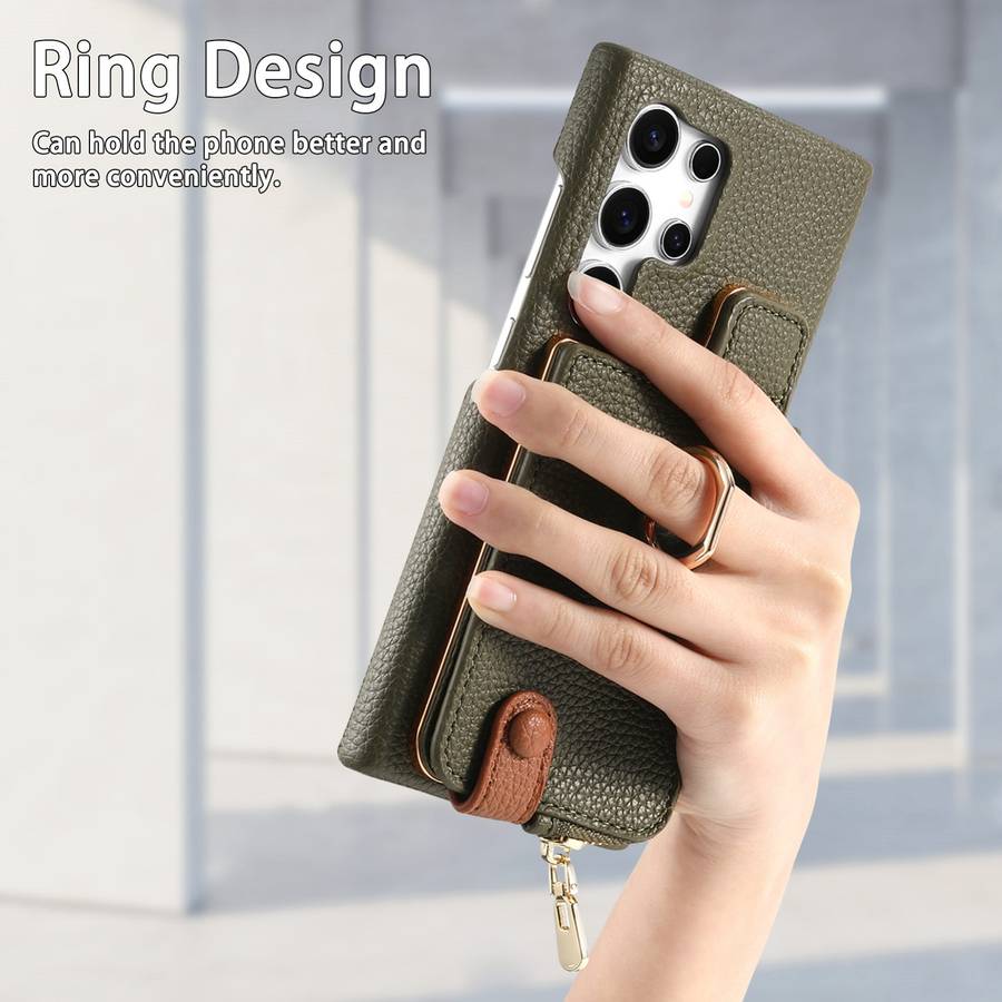 For Samsung Galaxy S24 Ultra 5G Litchi Leather Oil Edge Ring Zipper Wallet Back Phone Case(Gree