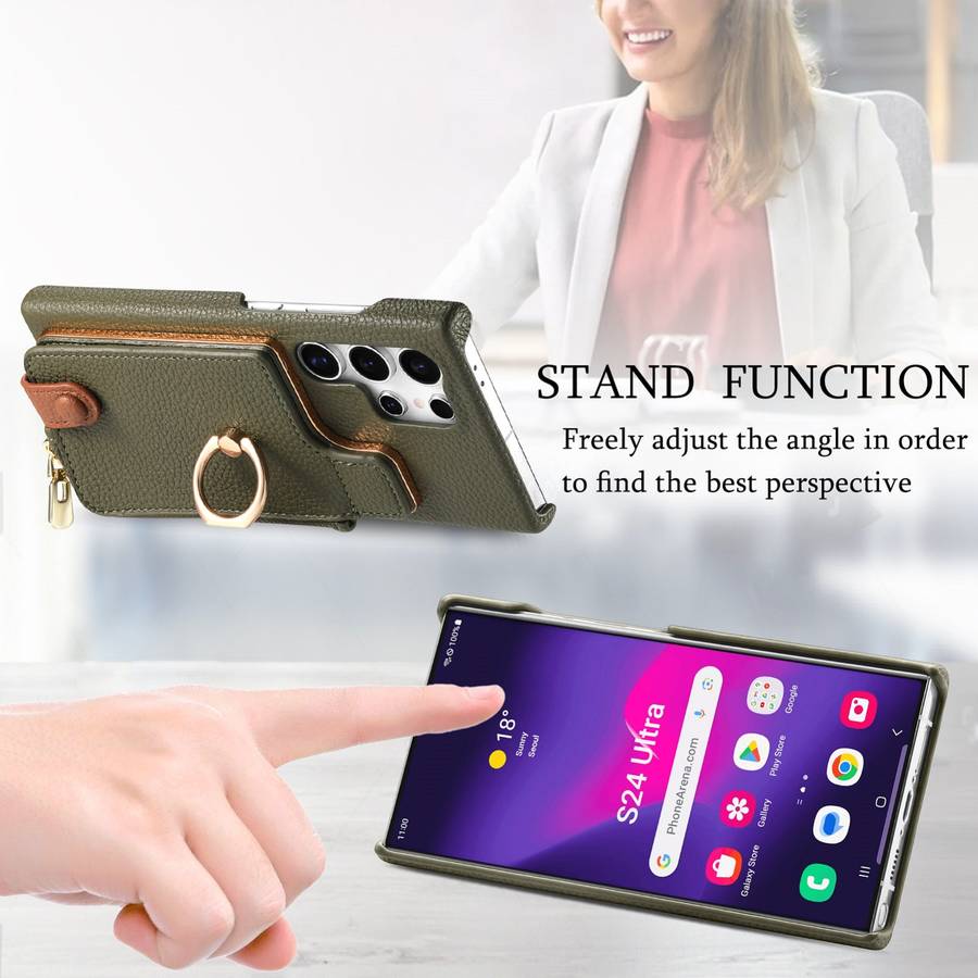 For Samsung Galaxy S24 Ultra 5G Litchi Leather Oil Edge Ring Zipper Wallet Back Phone Case(Gree