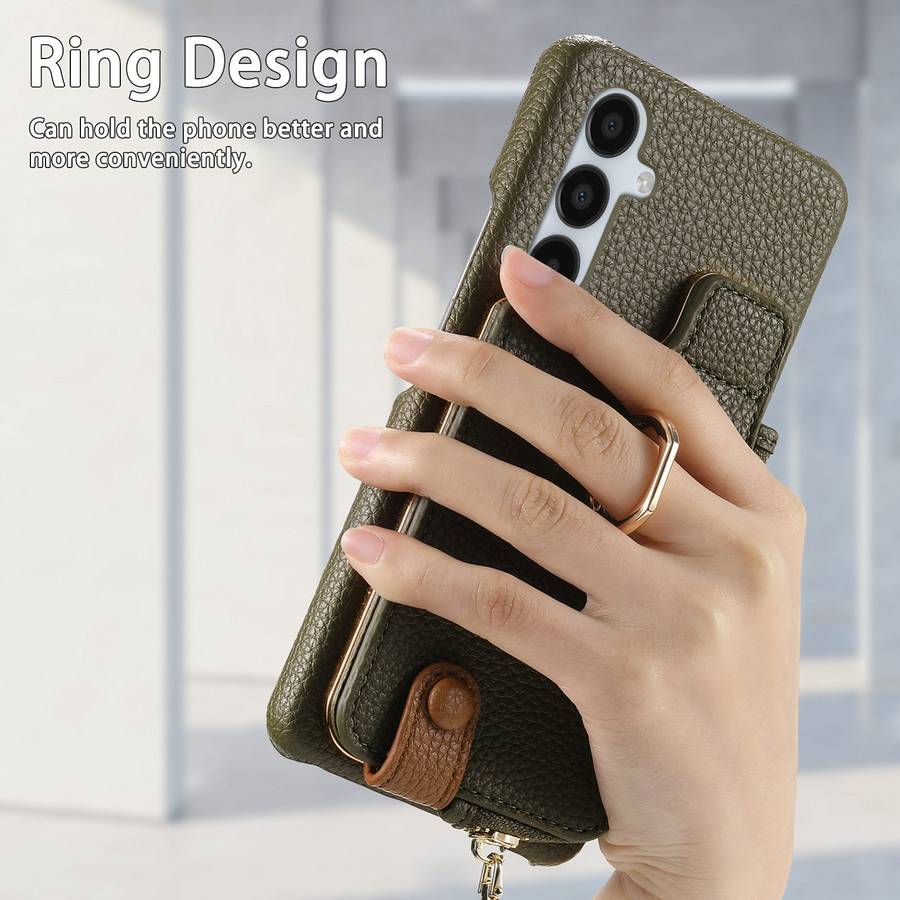 For Samsung Galaxy A15 Litchi Leather Oil Edge Ring Zipper Wallet Back Phone Case(Green)