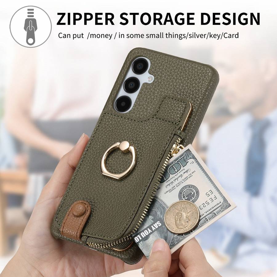 For Samsung Galaxy A15 Litchi Leather Oil Edge Ring Zipper Wallet Back Phone Case(Green)