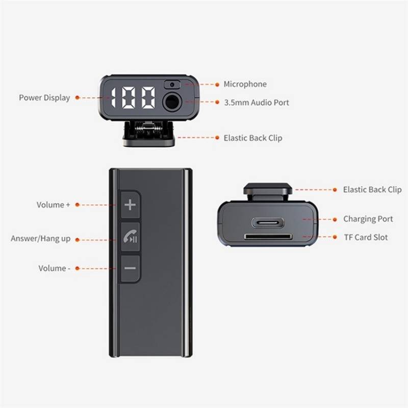 Car Bluetooth Hands-free Call Adapter Power Digital Display Audio Wireless Receiver