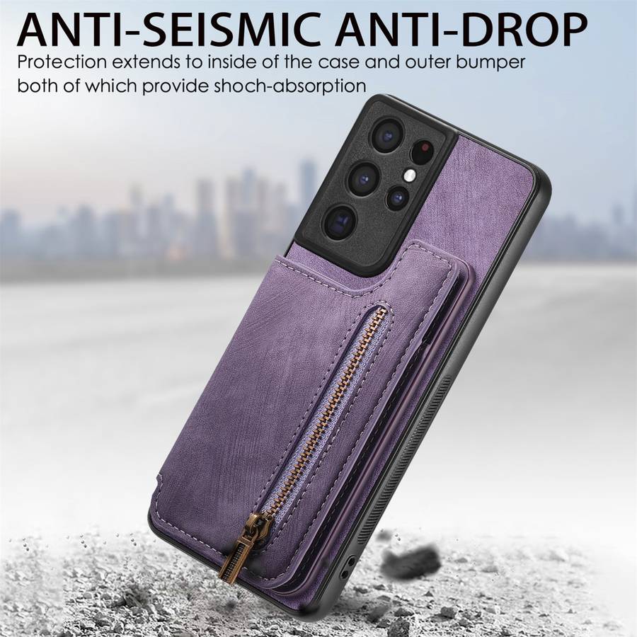 For Samsung Galaxy S21 Ultra 5G Retro Leather Zipper Wallet Back Phone Case(Purple)