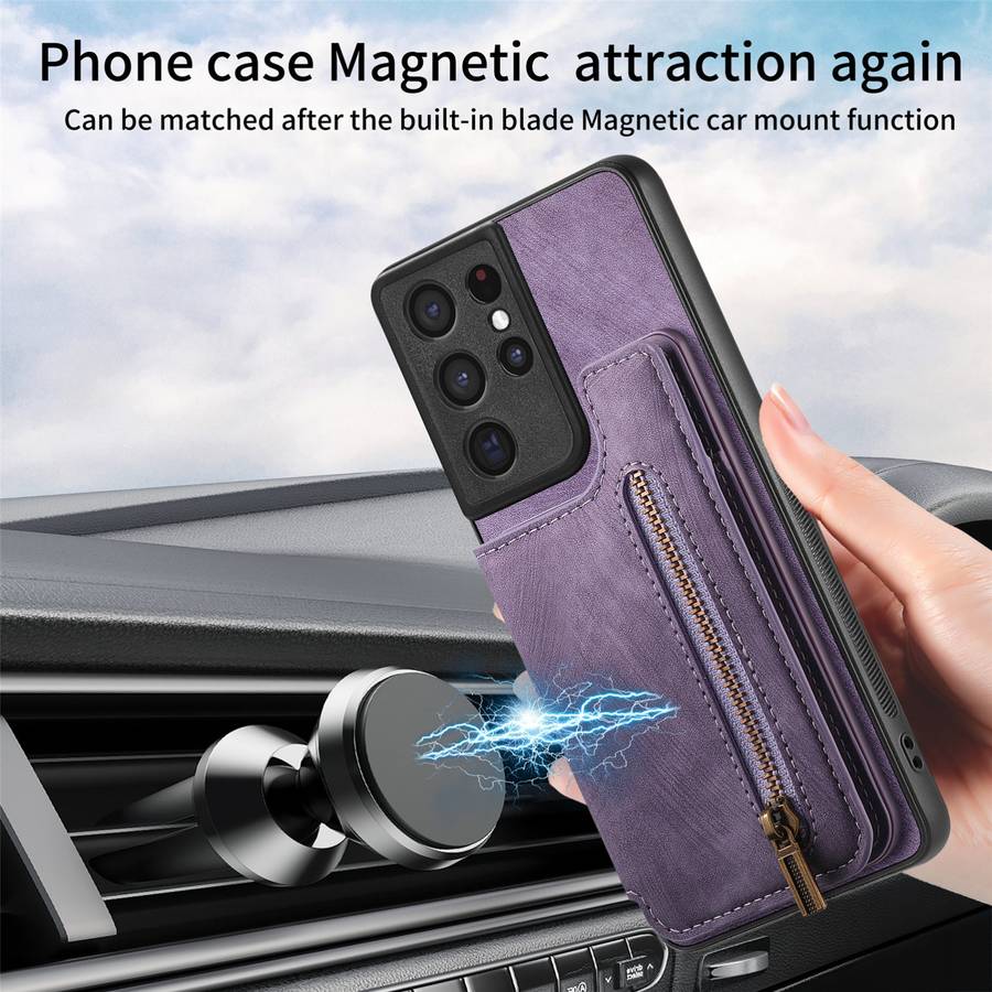 For Samsung Galaxy S21 Ultra 5G Retro Leather Zipper Wallet Back Phone Case(Purple)