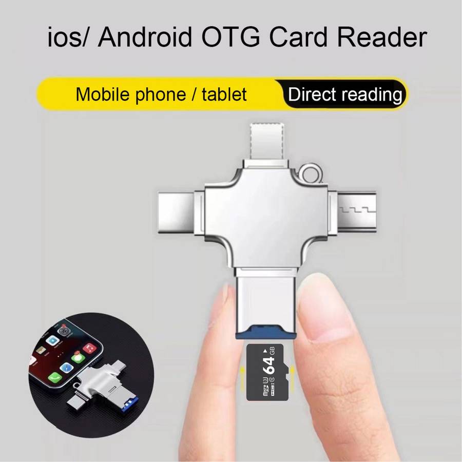 4 in 1 USB-C / Type-C USB 2.0 + Micro USB + 8 Pin Adapter TF Card Reader, Memory Card:32GB(Sliver)