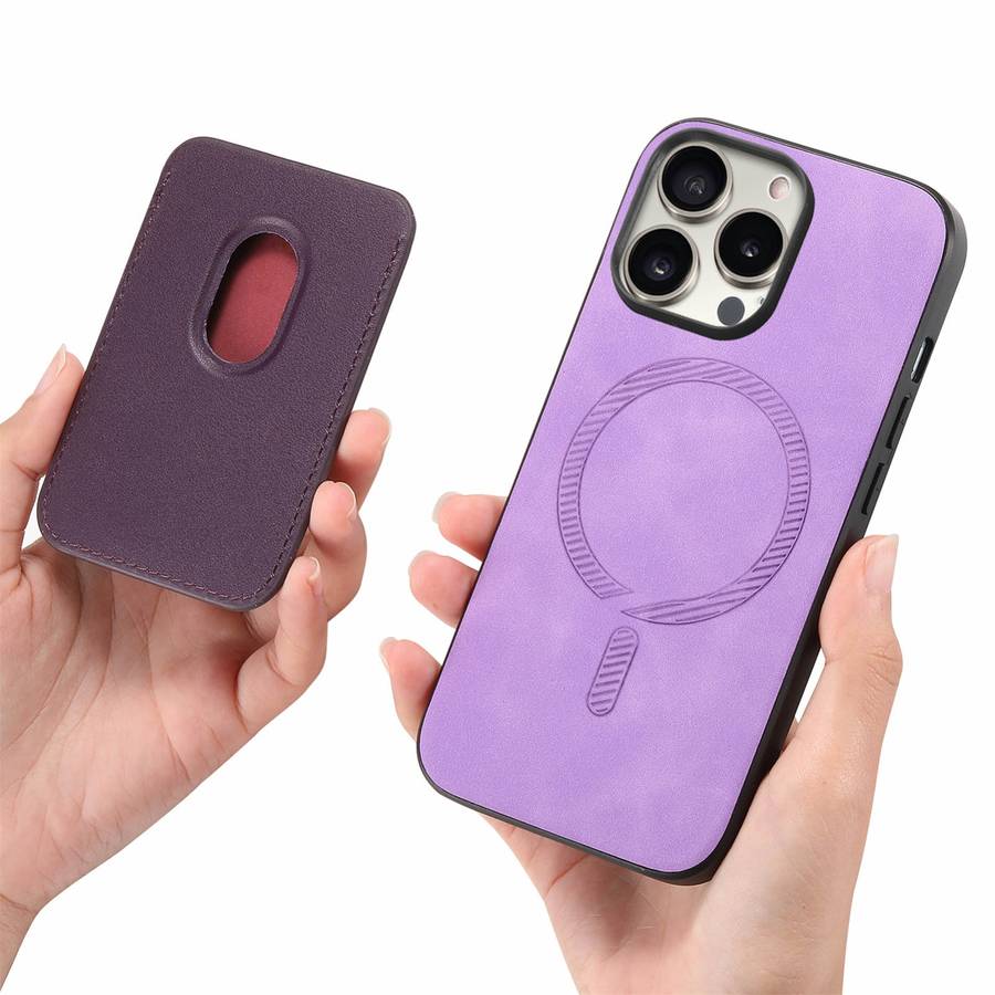 For iPhone 14 Retro Magsafe Card Bag PU Back Cover Phone Case(Purple)