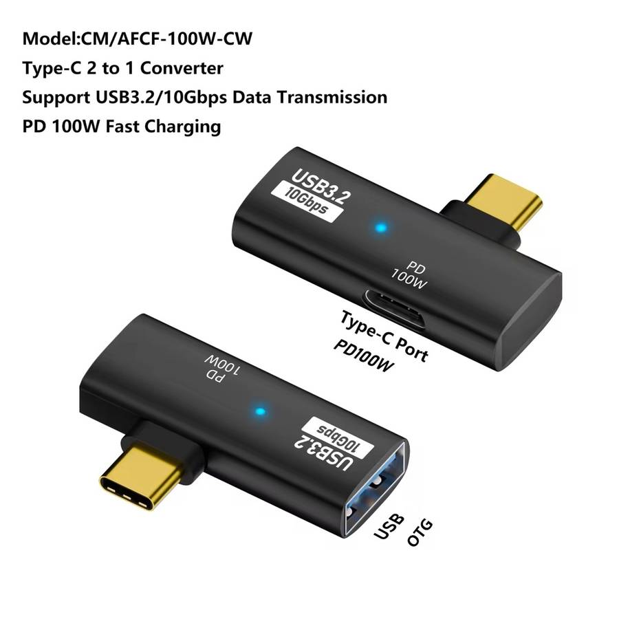 USB-C / Type-C Male to Type-C + USB3.2 Female 10Gbps Data OTG Converter PD 100W Chargi ... (Black)