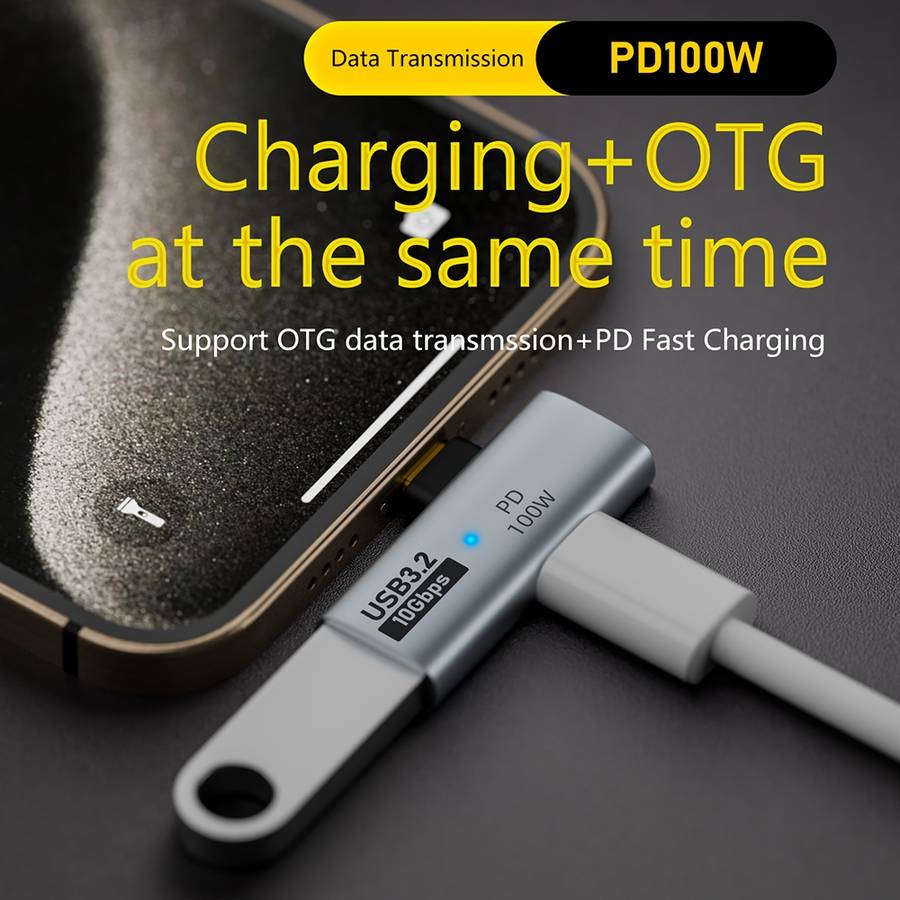 USB-C / Type-C Male to Type-C + USB3.2 Female 10Gbps Data OTG Converter PD 100W Chargi ... (Black)