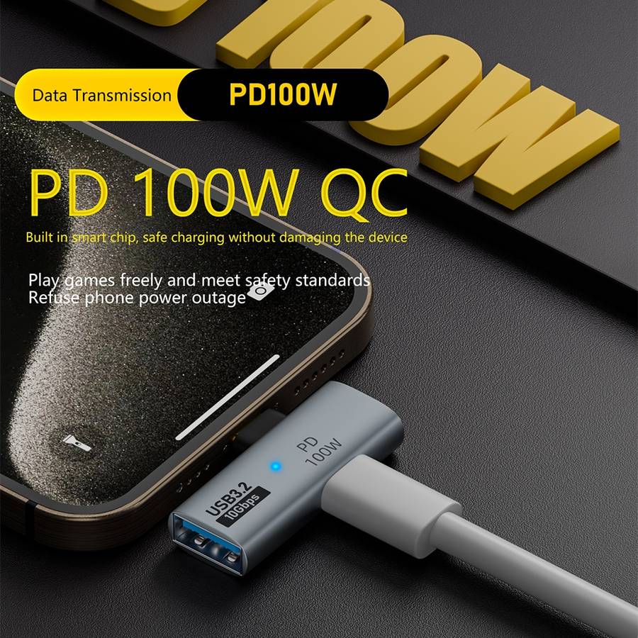 USB-C / Type-C Male to Type-C + USB3.2 Female 10Gbps Data OTG Converter PD 100W Chargin ... (Grey)