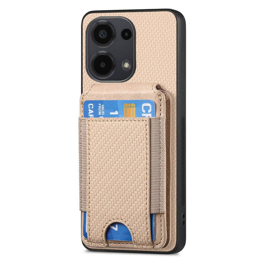 For Xiaomi Redmi 13C Carbon Fiber Vertical Flip Wallet Stand Phone Case(Khaki)
