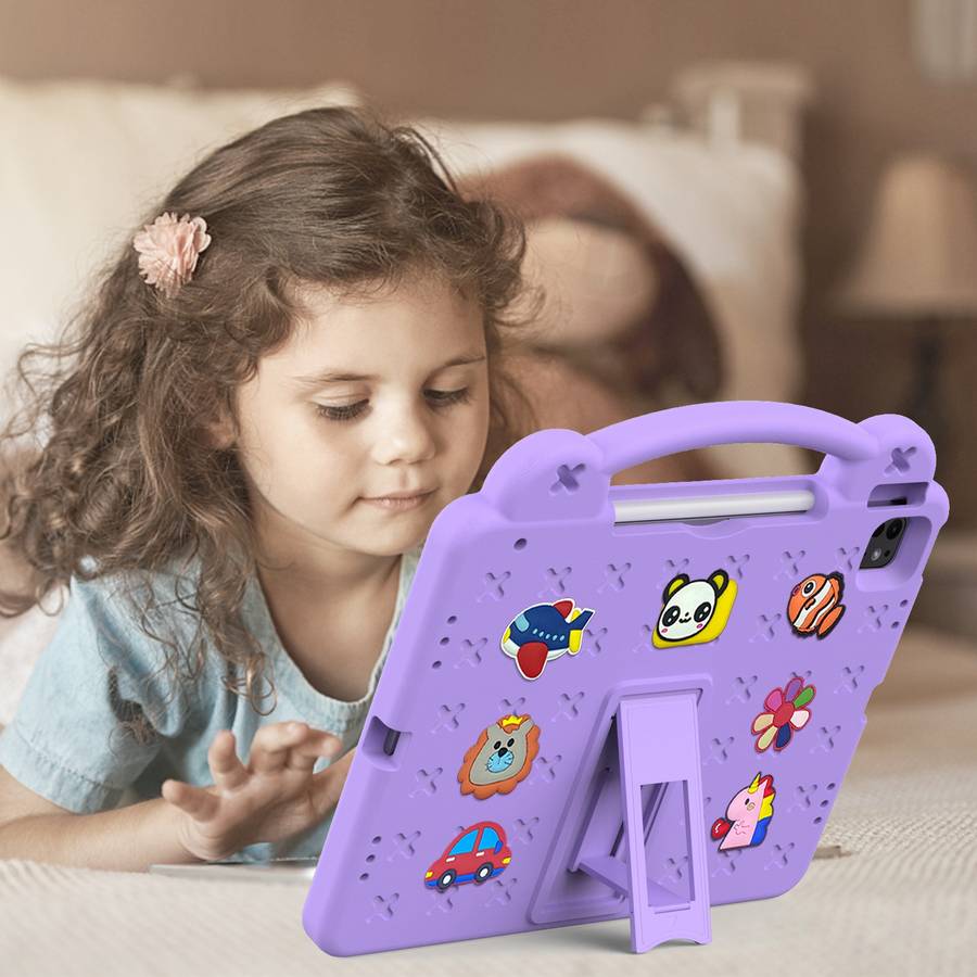 For iPad Pro 13 2025 / 2024 Handle Kickstand Children EVA Shockproof Tablet Case(Light Purple)